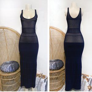 Venus Navy Crochet Lace Side Slit Maxi Tank Dress